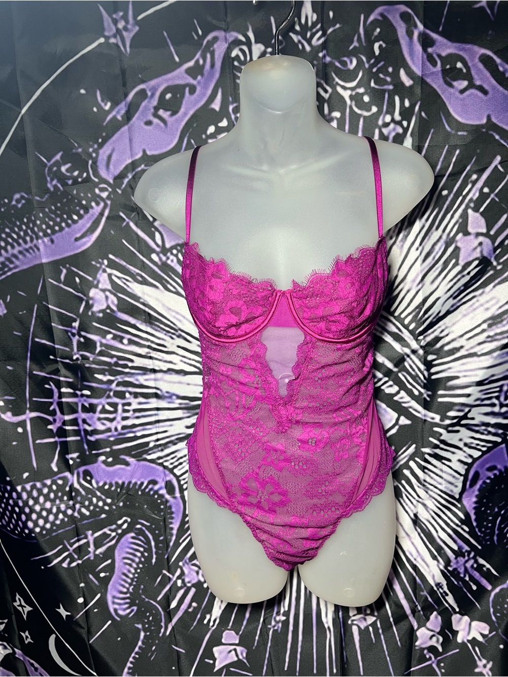 Victoria's Secret Magenta Lace Sheer Bodysuit